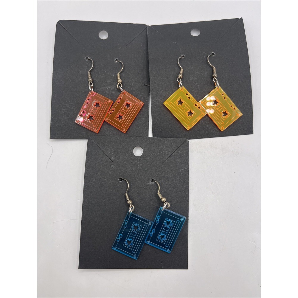 Acrylic Cassette Tape Earrings Neon Colors Lot of 3 80s/90s Style